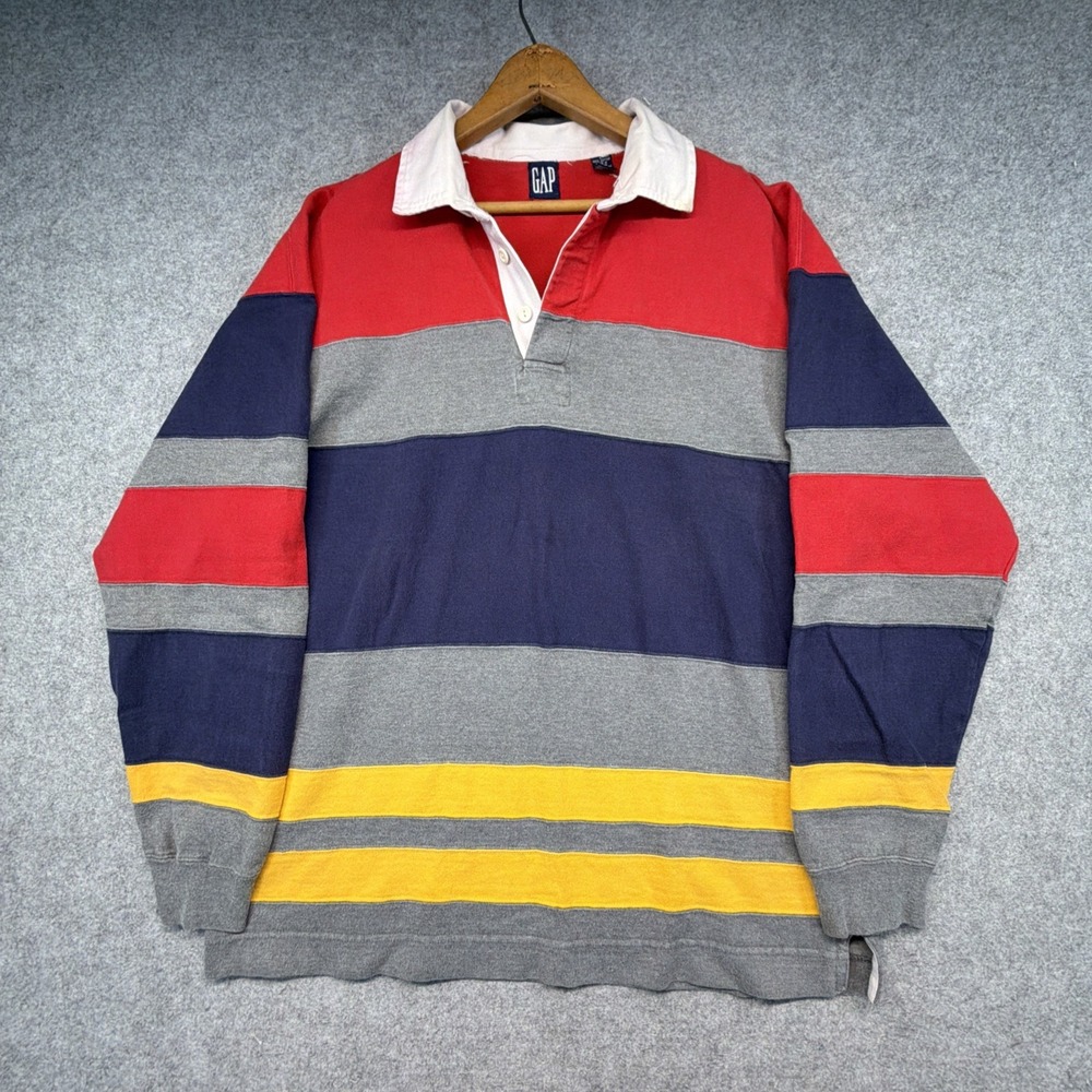 Vintage Gap Rugby Shirt Mens Large 90s Heavy Cotton Long Sleeve Polo Preppy
